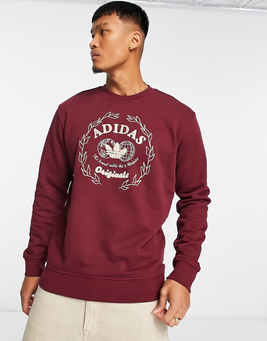 adidas Originals large collegiate logo sweatshirt in shadow red