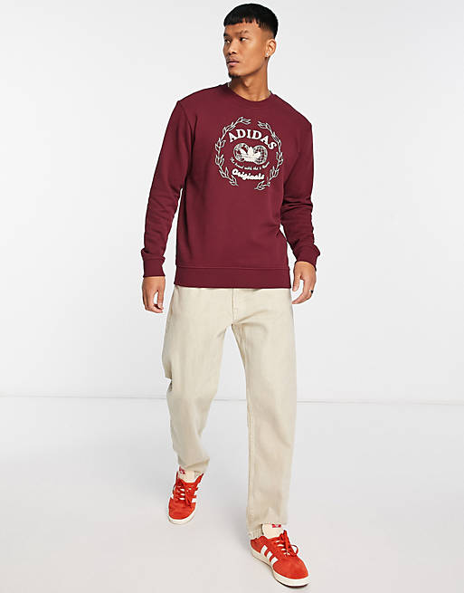 adidas Originals large collegiate logo sweatshirt in shadow red | ASOS