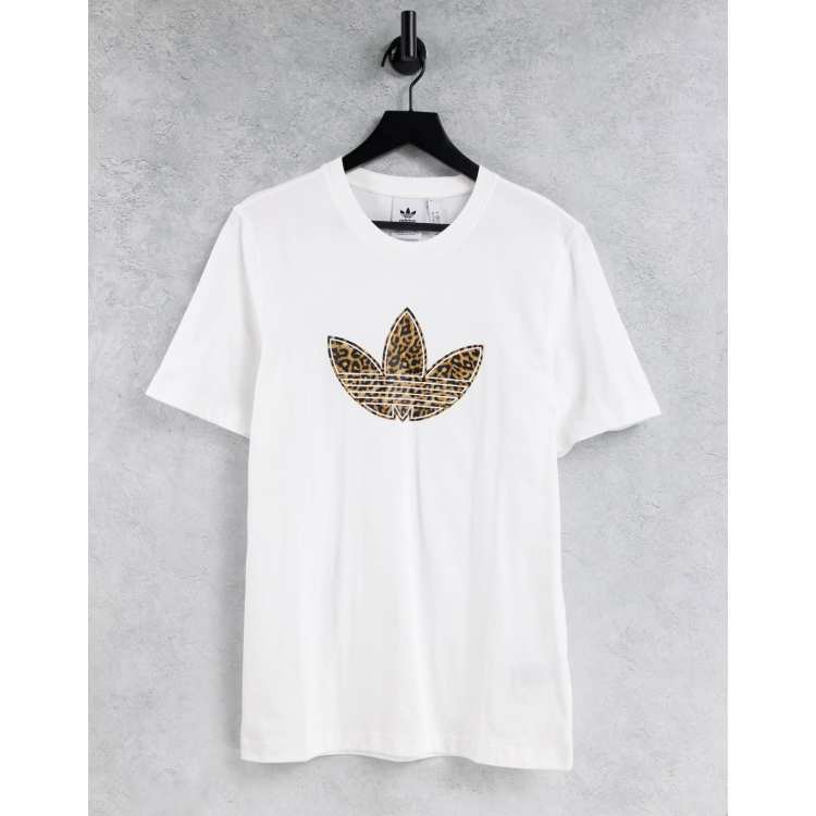 adidas Originals large logo boyfriend t-shirt in white with