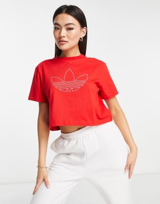 adidas Originals large logo cropped t- shirt in red