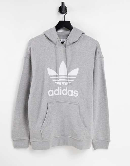 adidas Originals large logo hoodie in gray