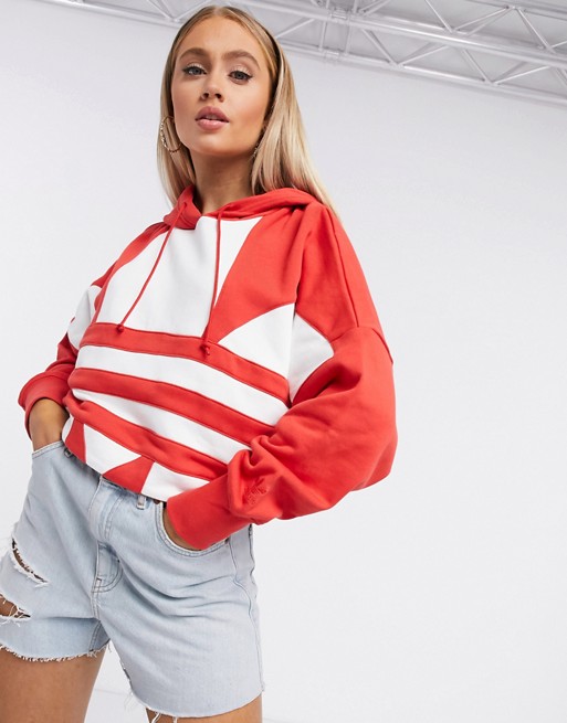 adidas Originals large logo hoodie in lush red & white