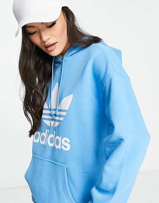 adidas Originals large logo hoodie in sky blue | ASOS