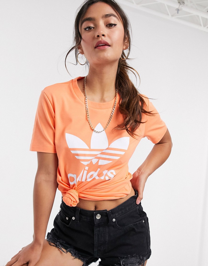Adidas Originals large logo t-shirt in coral-Orange