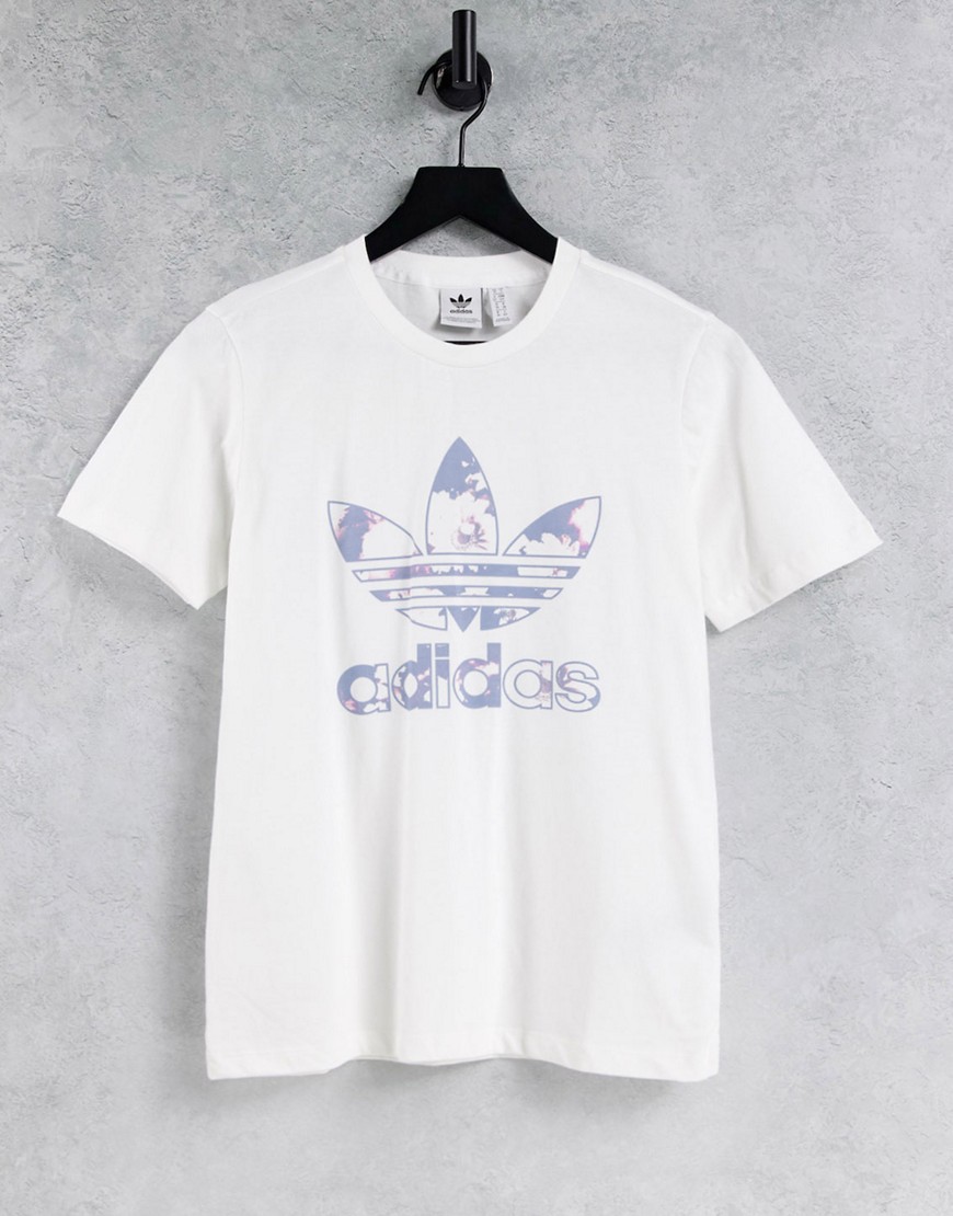 Adidas Originals large logo t-shirt in white with flower print