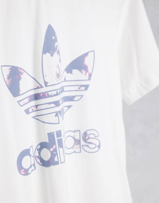 adidas Originals large logo t shirt in white with flower print