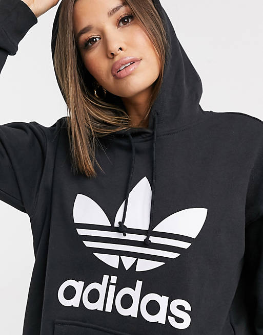 طاولات للصاله adidas Originals large Trefoil hoodie in black طاولات للصاله