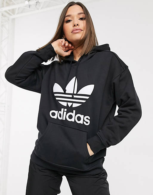 adidas Originals large Trefoil hoodie in black | ASOS
