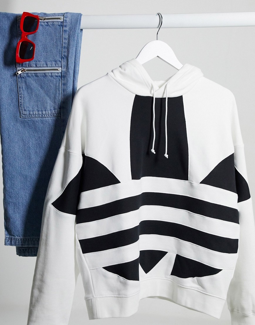 adidas Originals large trefoil hoodie in white-Black