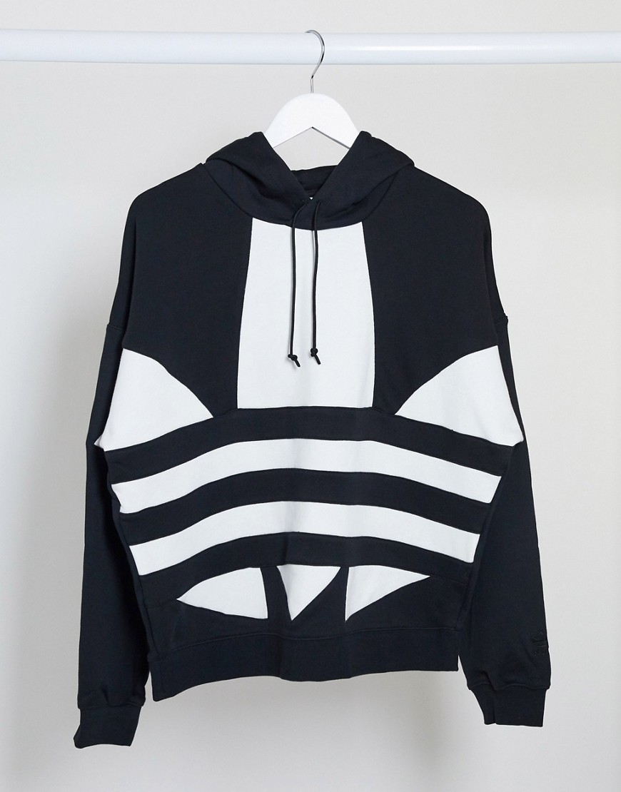 Adidas Originals large Trefoil logo cropped hoodie in black