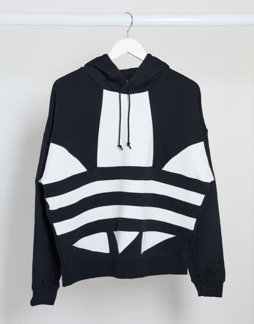 adidas Originals large Trefoil logo cropped hoodie in black