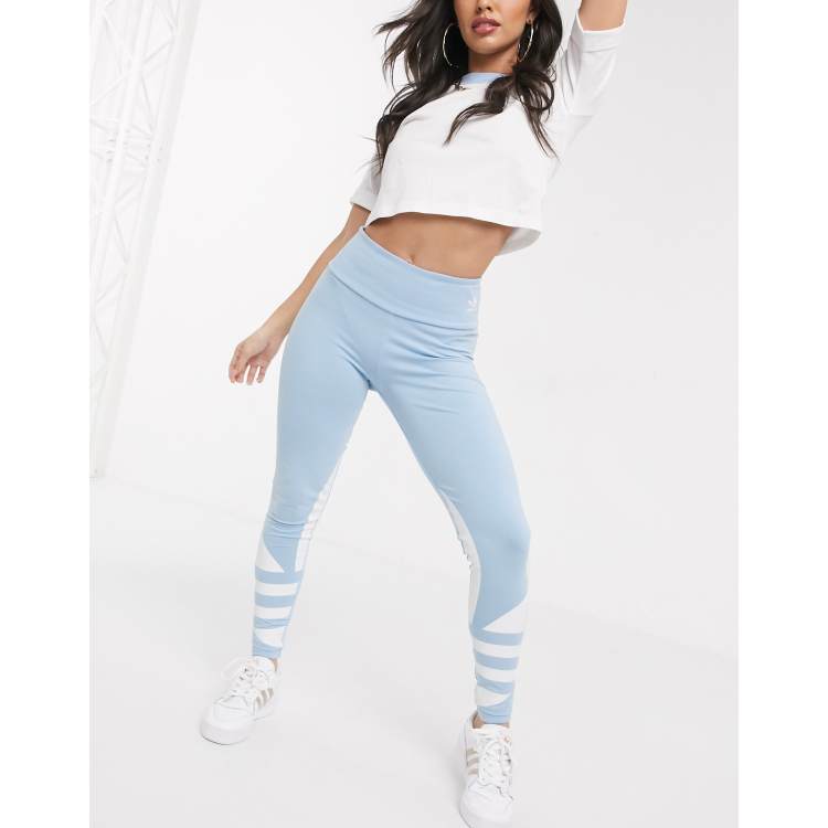 adidas Originals Plus 'Logomania' repeat logo leggings in light blue, ASOS