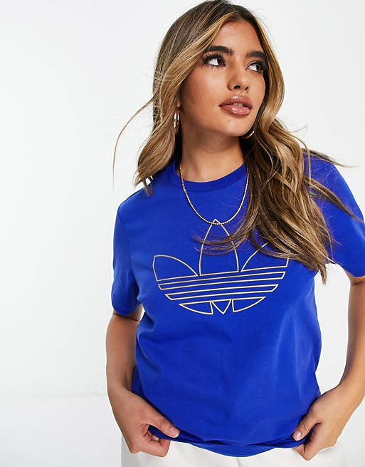 Tops adidas Originals large trefoil outline t-shirt in blue 