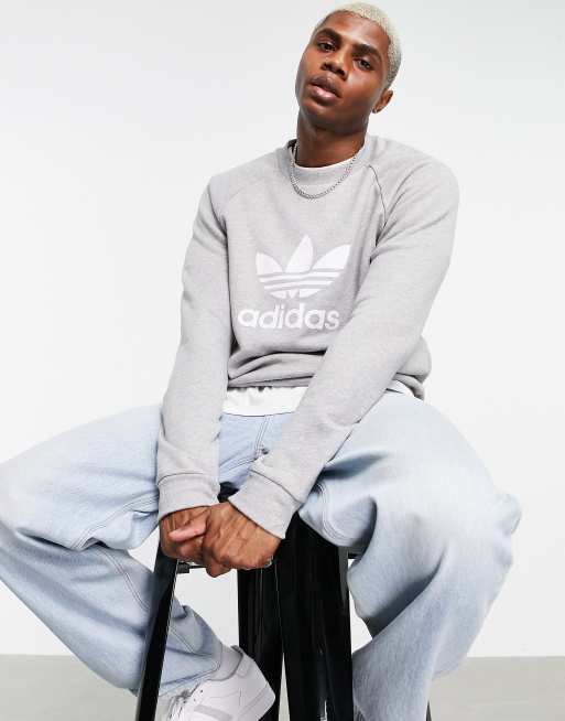 adidas Originals large trefoil sweatshirt in grey heather | ASOS
