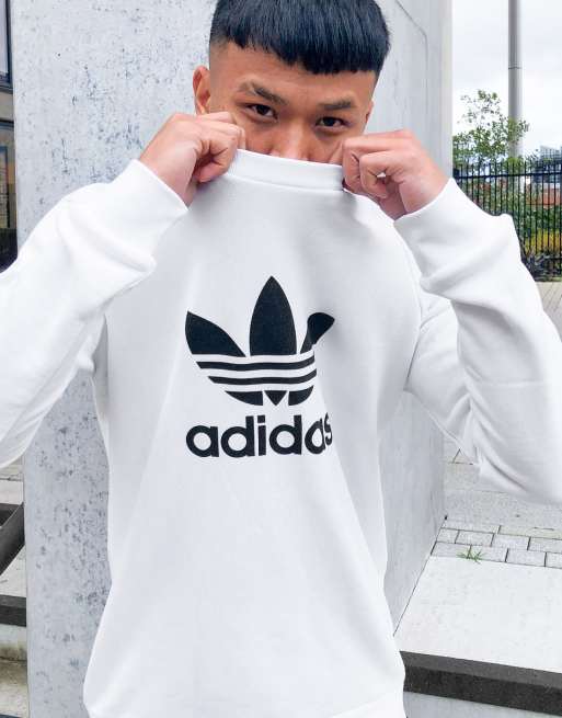 Adidas white 2025 trefoil sweatshirt