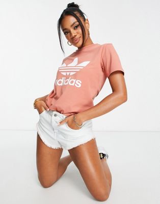 Adidas Originals Large Trefoil T-shirt In Pink