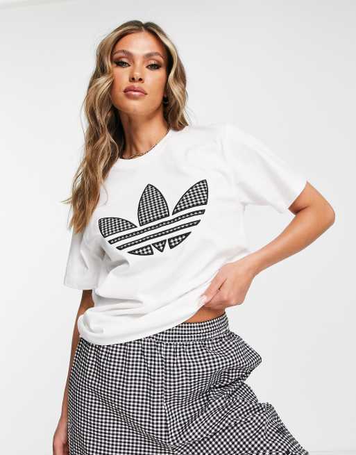 adidas Originals large trefoil t-shirt with gingham print in white | ASOS