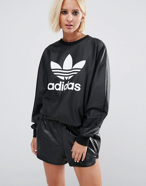 Adidas | adidas Originals Leather Look Sweatshirt With Trefoil Logo