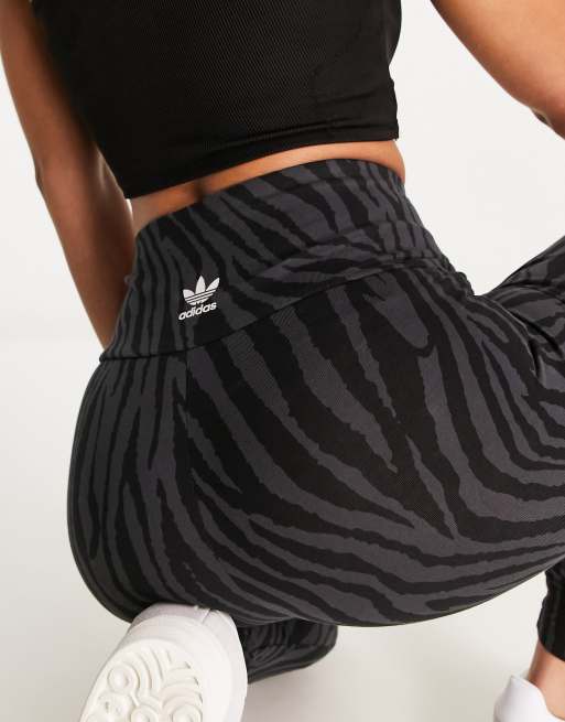 adidas Originals leggings in black and grey zebra print