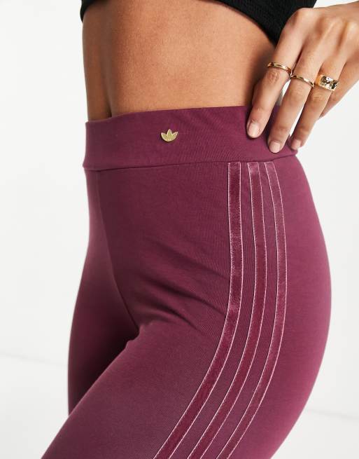 adidas Originals leggings in crimson with gold logo and tonal stripes