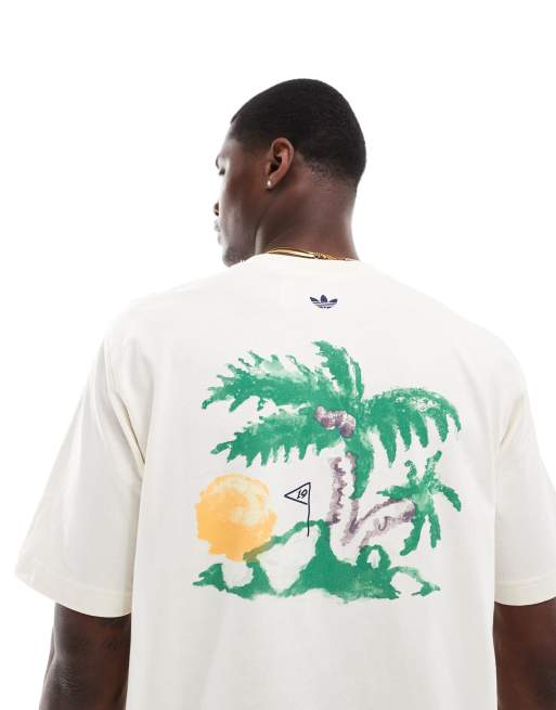 adidas Originals Leisure League back print t-shirt in beige