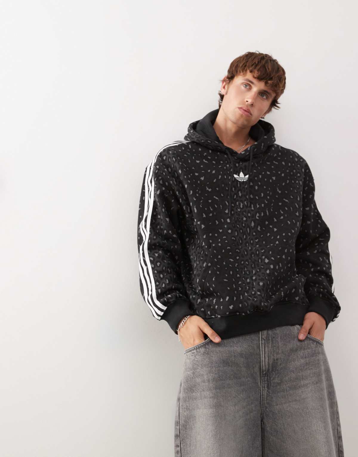 adidas Originals Leo all over print loose hoodie in black