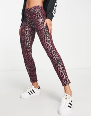 adidas Originals leopard leggings in maroon