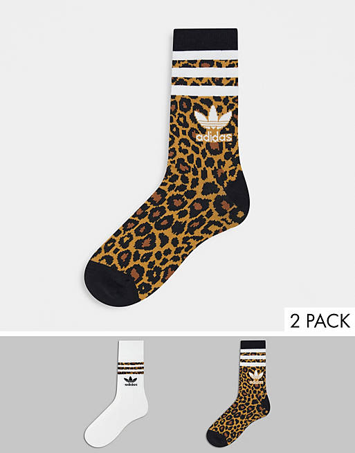 adidas Originals 'Leopard Luxe' 2 pack logo socks | ASOS