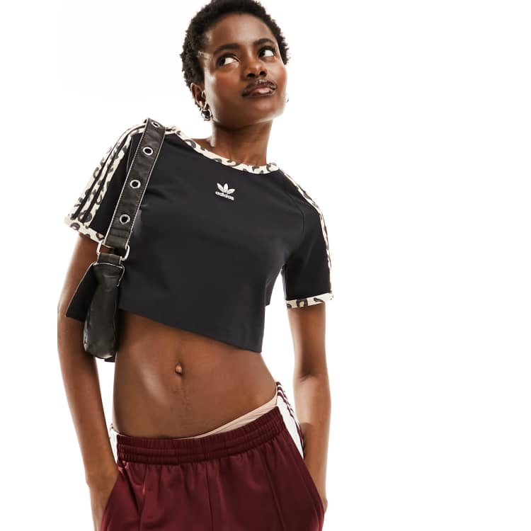 ☆adidas☆ Baby Crop Tee Black adidas Originals 3 stripe baby cropped t-shirt in black | ASOS