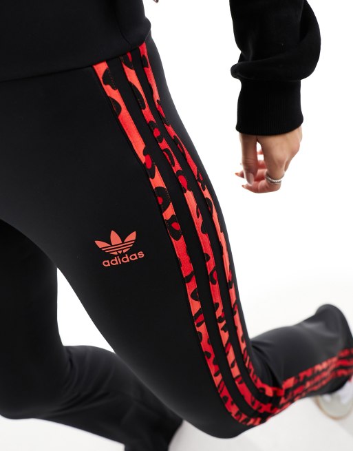 adidas Originals Leopard Luxe flared leggings in black and red