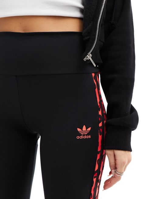 adidas Originals Leopard Luxe flared leggings in black and red