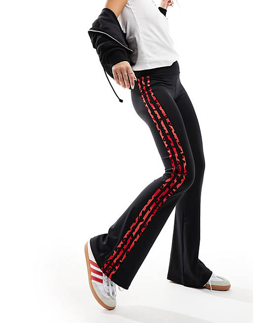 adidas Originals Leopard Luxe flared leggings in black and red