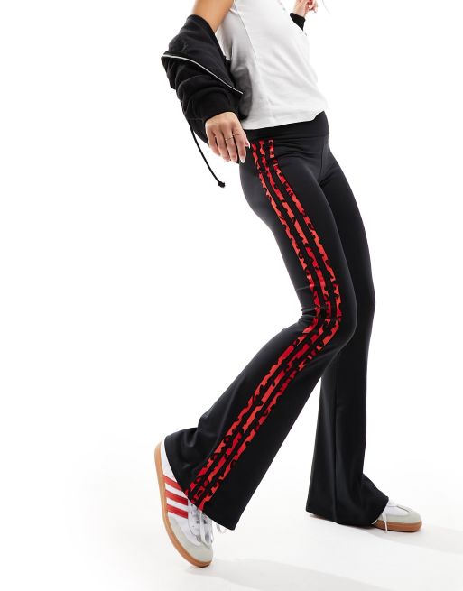 adidas Originals Leopard Luxe flared leggings in black and red leopard  three stripe