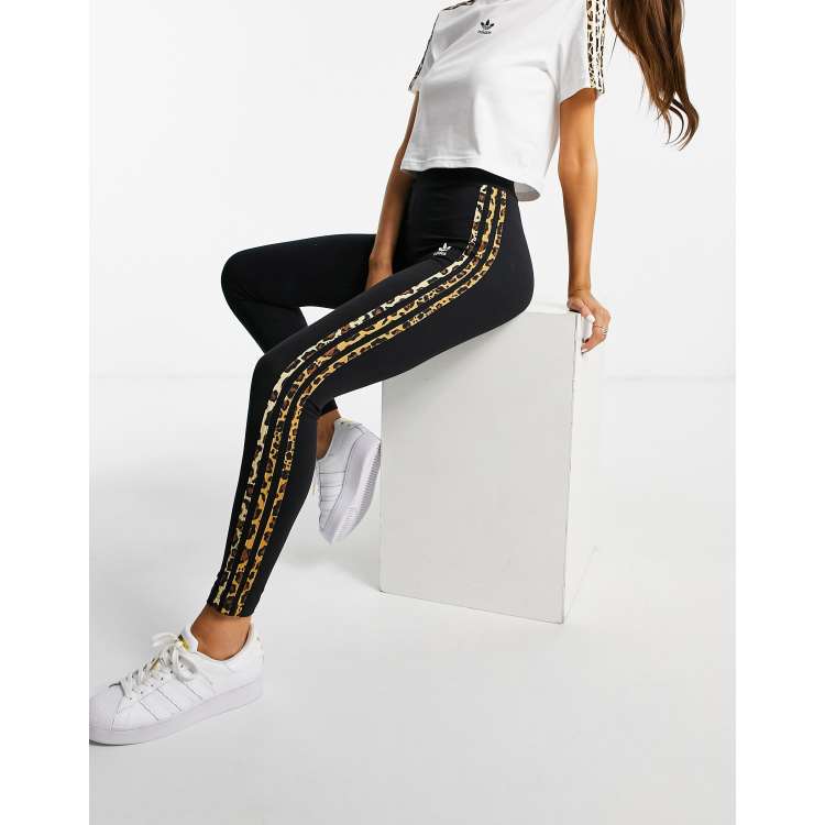 ADIDAS ORIGINALS 3 STRIPES LEOPARD PRINT LEGGINGS SIZE UK 10 BNWT LAST ONE