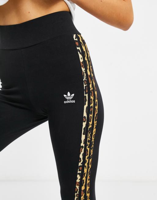 adidas Originals Leopard Luxe Leggings neri con tre strisce