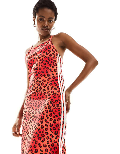 Red leopard store print slip dress