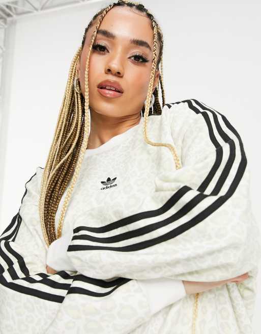 adidas Originals Leopard Luxe oversized sweatshirt in off white