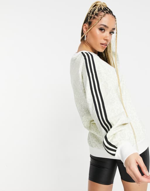 adidas Originals Leopard Luxe oversized sweatshirt in off white