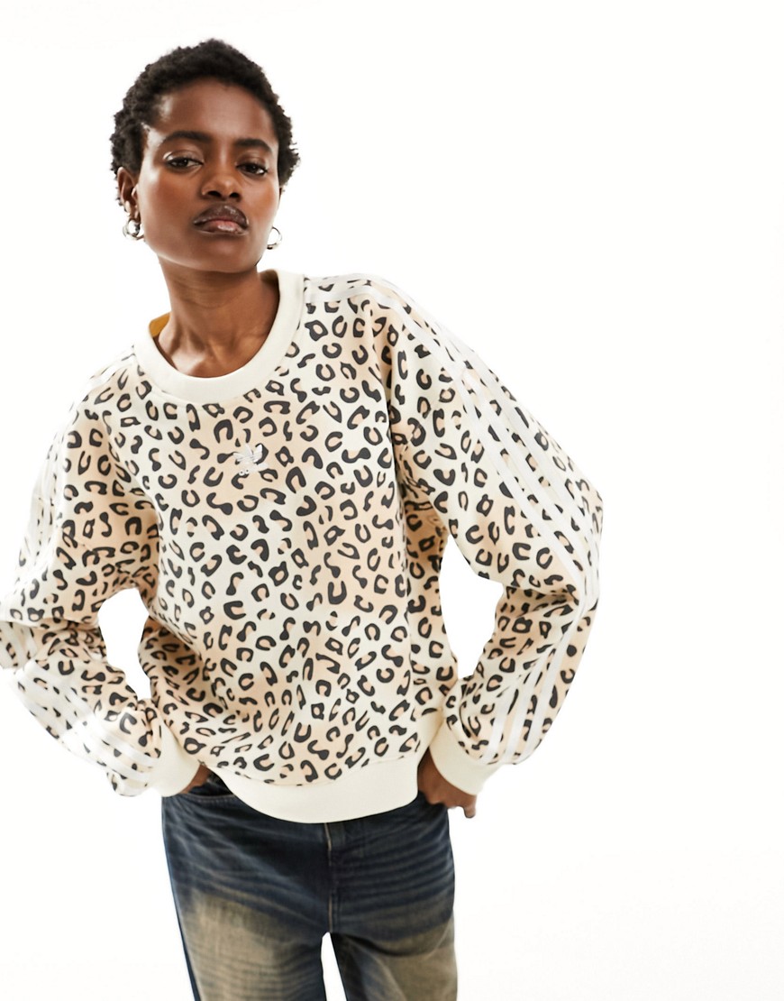 adidas Originals Leopard Luxe sweatshirt in all over leopard print-Brown