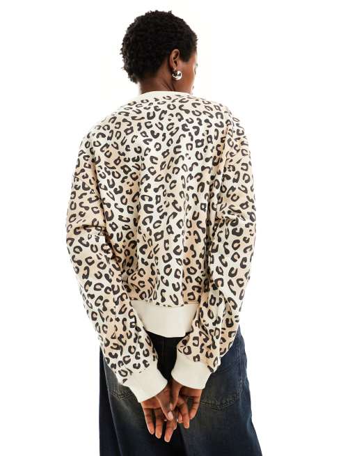 Levi's Zip thru sherpa jacket in leopard print with logo