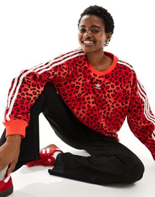 adidas Originals Leopard Luxe sweatshirt in all over red leopard print