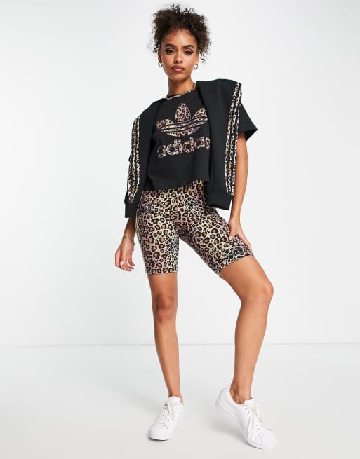 adidas Originals leopard print large logo t-shirt in black | ASOS