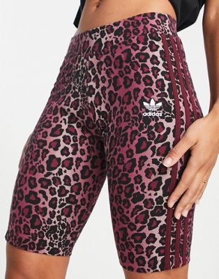 adidas Originals leopard print legging shorts in maroon