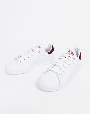 adidas originals leopard print stan smith trainer in white and maroon