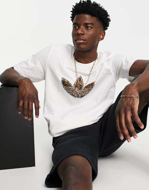 adidas Originals leopard print trefoil infill t-shirt in