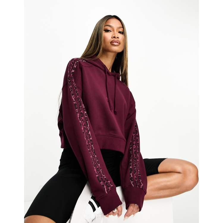 Adidas originals maroon store velour cropped hoodie