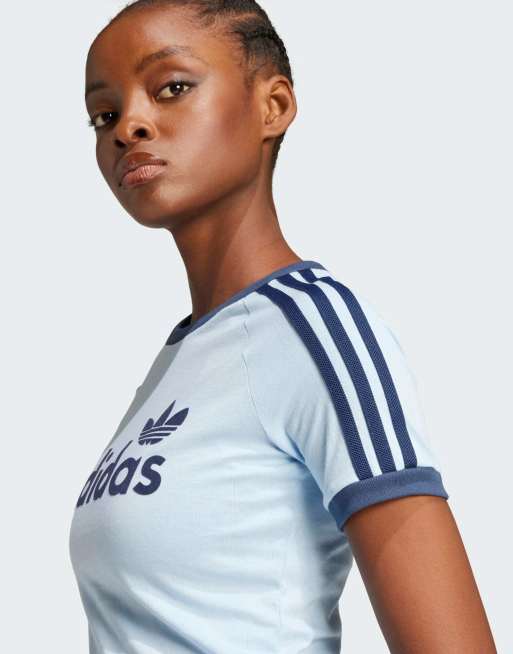 adidas Originals Linear graphic cali tee in light blue and