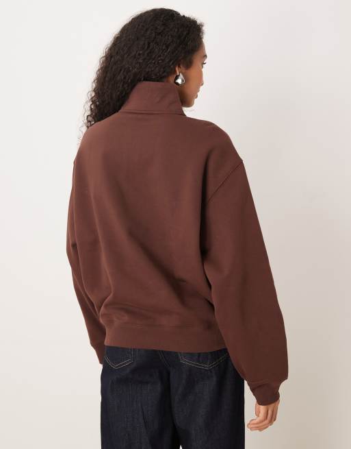adidas Originals linear logo half zip sweat in brown, 4 of 4