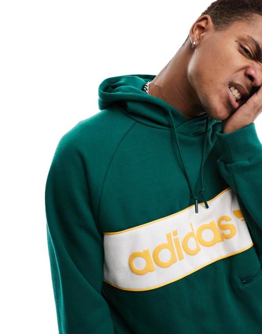 adidas Originals linear logo hoodie in dark green and yellow ASOS