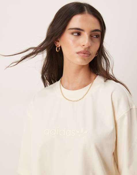 adidas Originals linear logo oversized t-shirt in cream - view 1